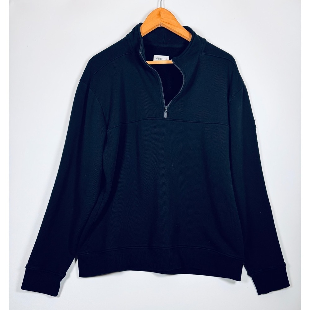 WillBo Sweatshirt Mens Large Black Quarter Zip Pullover Minimalist Made in USA‎